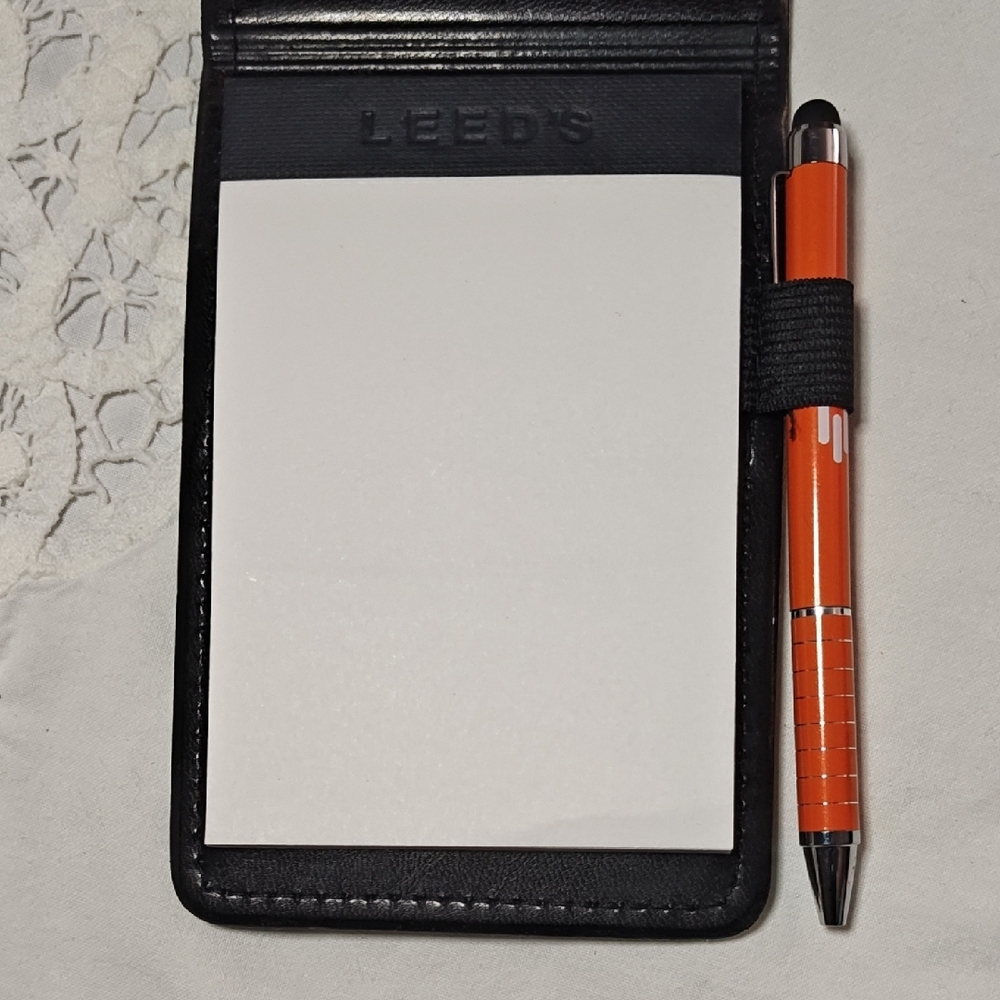 Lee Black Leather Notepad Holder with Orange Pen - Picture 3 of 3